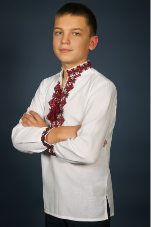 Вышиванка для мальчика «Ростислав» с красно-черным орнаментом