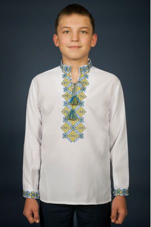 Вышиванка для мальчика «Ростислав» с желто-голубым орнаментом