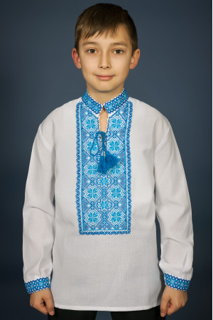 Вышиванка для мальчика «Марьянчик» с голубым орнаментом
