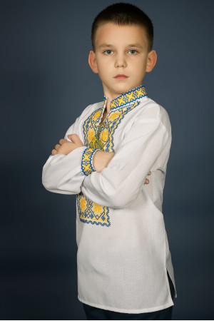 Вишиванка для хлопчика «Мар'янчик» з жовто-блакитним орнаментом