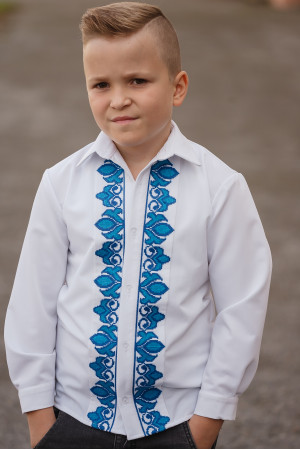 Вышиванка для мальчика «Устин» с голубым орнаментом