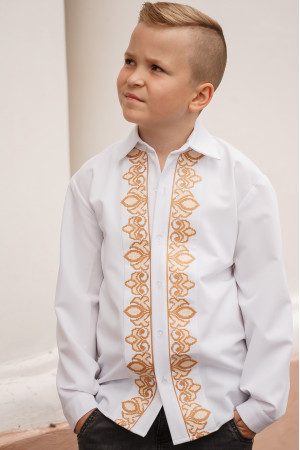Вишиванка для хлопчика «Устин» з коричневим орнаментом