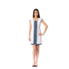 Silk braid dress with blue embroidery
