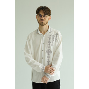 Мужская вышиванка «Архип» белого цвета с серым орнаментом