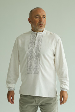 Men's embroidered shirt "Svyatogor" white with gray ornament