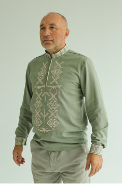 Men's embroidered shirt "Magyar" in olive color with beige ornament