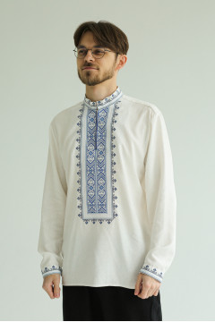 Men's embroidered shirt "Boyan" white with blue ornament
