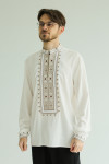 Мужская вышиванка «Боян» белого цвета с коричневым орнаментом