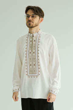 Чоловіча вишиванка «Боян» білого кольору з коричневим орнаментом