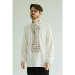 Чоловіча вишиванка «Боян» білого кольору з коричневим орнаментом