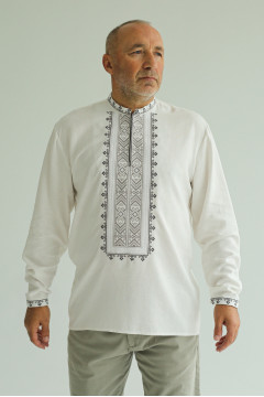 Чоловіча вишиванка «Боян» білого кольору з графітовим орнаментом
