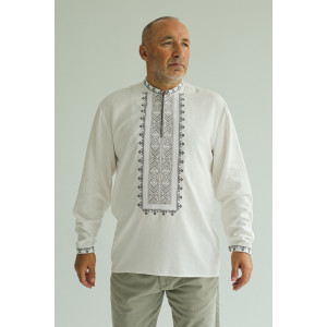 Чоловіча вишиванка «Боян» білого кольору з графітовим орнаментом