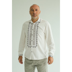 Мужская вышиванка «Радослав» белого цвета с серым орнаментом