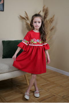 Платье для девочки «Квіткова гладь» красного цвета