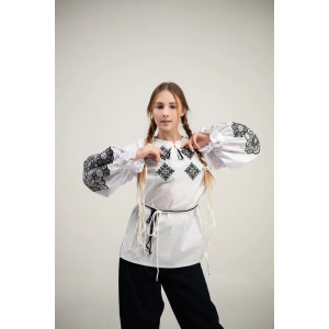 Embroidered shirt for girls "Tenderness Web" in white with black ornament