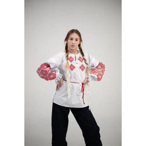 Embroidered shirt for girls "Tenderness Web" in white with red ornament