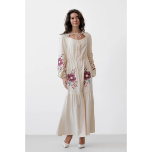 Вышитое платье «Розквіт» бежевого цвета