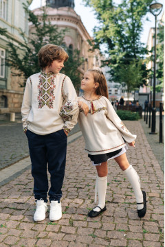 Embroidered set for a boy and a girl "Father's Gift" in linen color