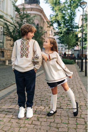 Embroidered set for a boy and a girl "Father's Gift" in linen color