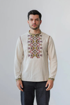 Чоловіча вишиванка «Батьківський дар» кольору льону