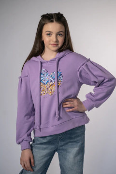 Вишитий світшот для дівчинки «Рідне серце» лавандового кольору