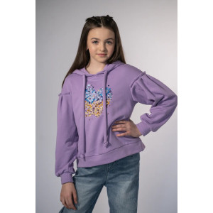 Вышитый свитшот для девочки «Рідне серце» лавандового цвета