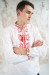 Мужская вышиванка «Фантазия» белая с красным орнаментом