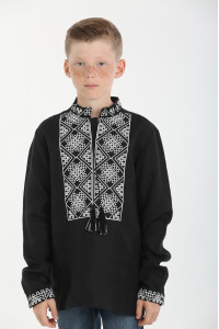 Вышиванка для мальчика «Атаман» черная с белым орнаментом