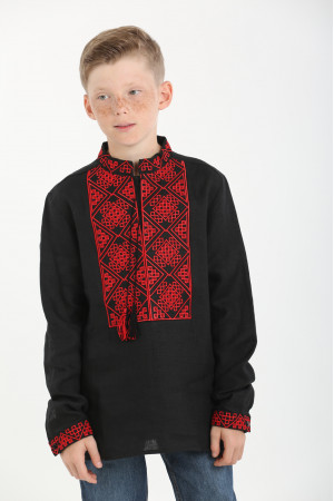 Вышиванка для мальчика «Атаман» черная с красным орнаментом