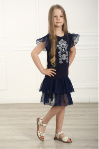 Платье для девочки «Нежность» темно-синего цвета