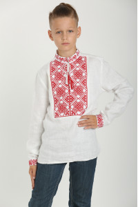 Вышиванка для мальчика «Атаман» белая с красным орнаментом