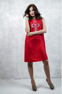 Платье «Перо павлина» красного цвета