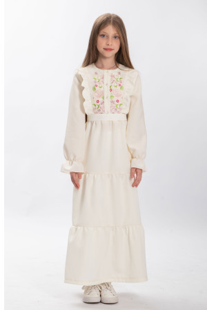 Платье для девочки «Шелест цветов» молочного цвета с многоцветным орнаментом