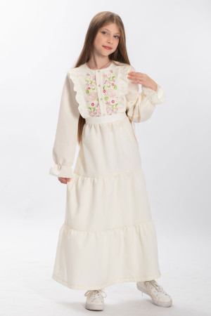 Сукня для дівчинки «Гомін квітів» молочного кольору з багатоколірним орнаментом