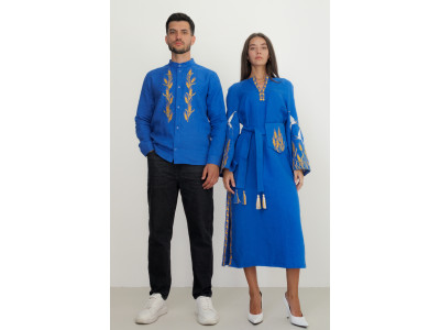 Вишитий парний комплект «Пшеничне поле» кольору електрик