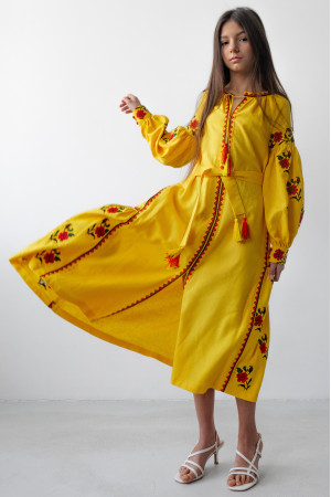 Сукня для дівчинки «Українська традиція» жовтого кольору, довга
