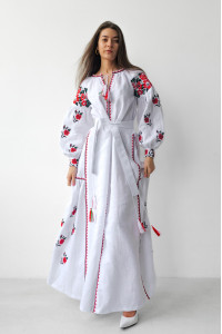 Сукня «Українська традиція» білого кольору з червоним орнаментом