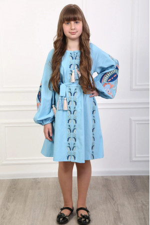 Платье для девочки «Птица» голубого цвета