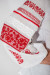 Вишиванка для дівчинки «Мереживні квіти» білого кольору з червоною вишивкою