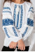 Вишиванка для дівчинки «Мереживні квіти» білого кольору з синьою вишивкою