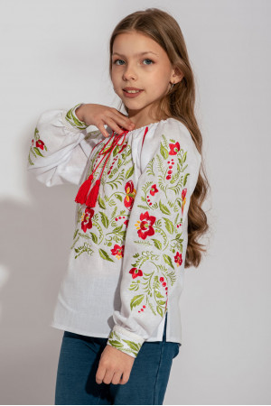 Вишиванка для дівчинки «Колискова квітів» білого кольору з кольоровою вишивкою