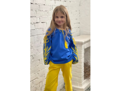 Вишиванка для дівчинки «Рідне колосся» кольору електрик