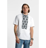 Men's embroidered shirt "Magic Element" white with black ornament, SS