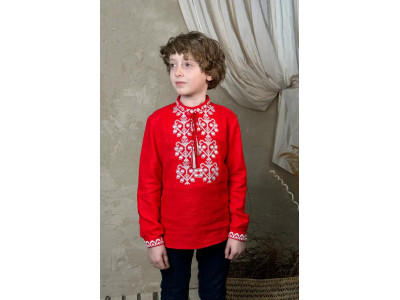 Вишиванка для хлопчика «Розкіш» червоного кольору з білим орнаментом