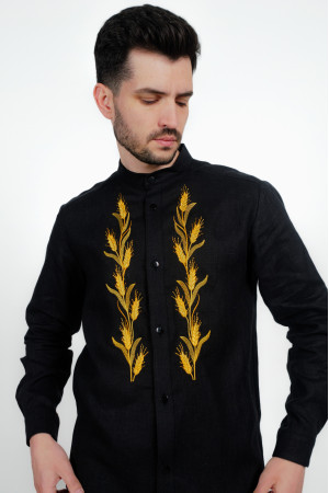 Мужская вышиванка «Пшеничное поле» черного цвета