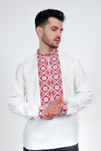 Чоловіча вишиванка «Геометрична» білого кольору з червоним орнаментом