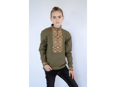 Вишиванка для хлопчика «Чарівна стихія» кольору хакі