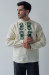 Мужская вышиванка «Романтика» молочного цвета с зеленым орнаментом
