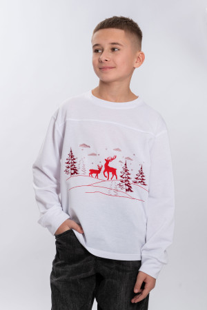 Вишитий світшот для хлопчика «Зимове свято» білого кольору з червоним орнаментом
