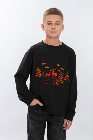 Вышитый свитшот для мальчика «Зимний праздник» цвета темно-серый меланж
